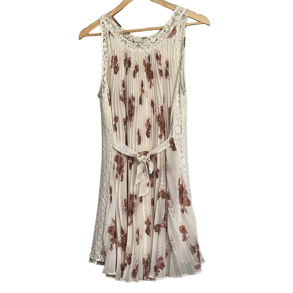 Free People Dress Accordion Pleated Lace Panel Floral‎ Side Tie Womens S